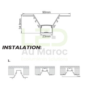 Profilé LED Aluminium PLATRE RETRAIT BLANC PR102 – Image 3