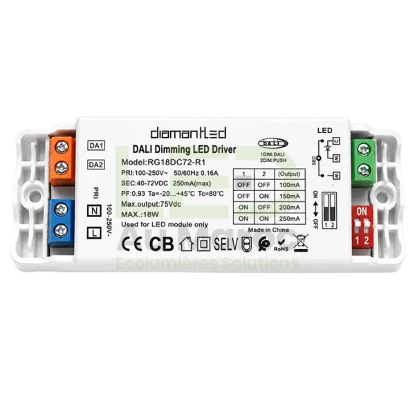 DRIVER DALI+PUSH DIMMABLE 18W 40-72V
